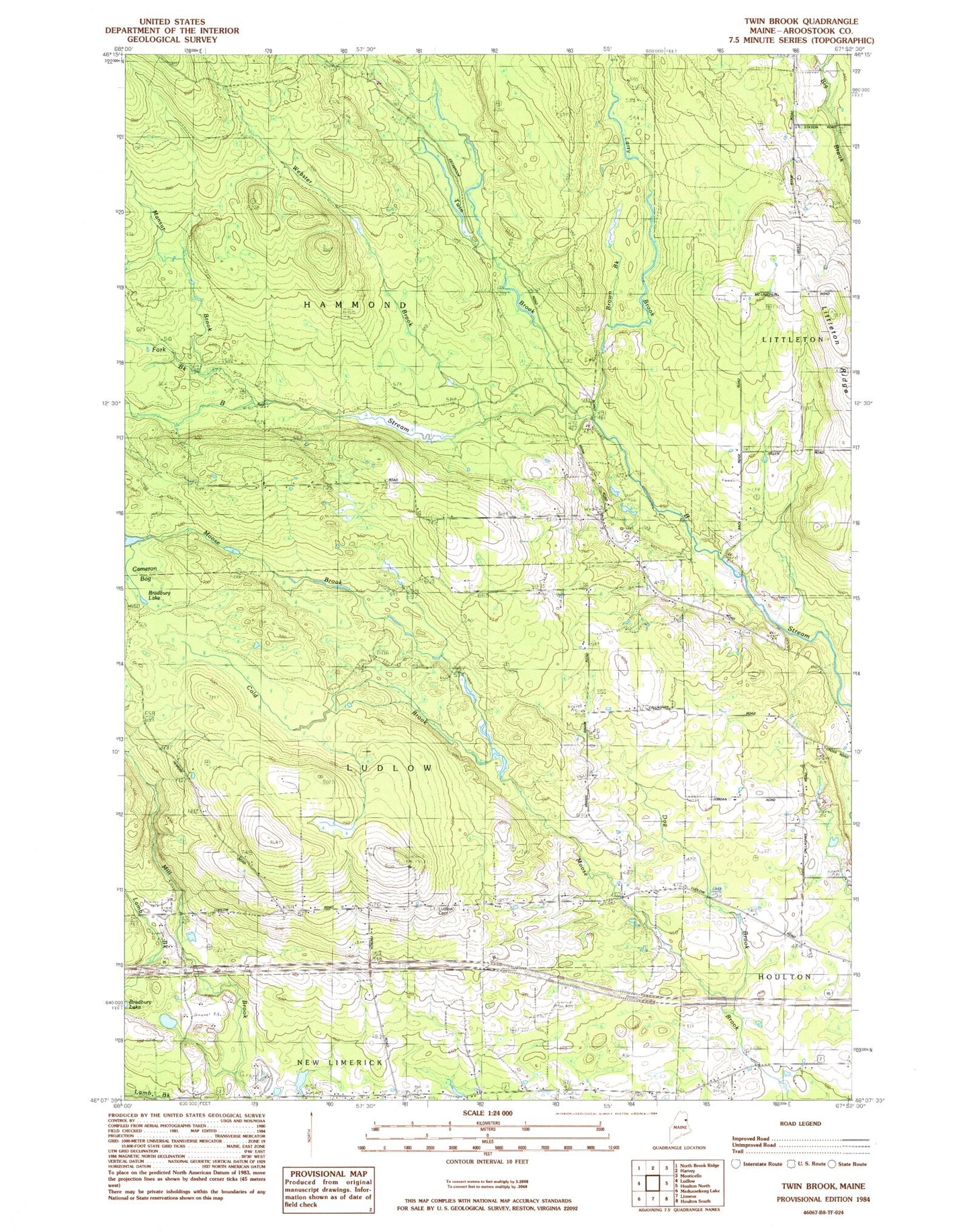 Classic USGS Twin Brook Maine 7.5'x7.5' Topo Map Image