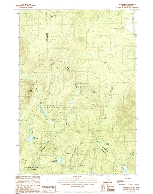 Classic USGS Twin Peaks Maine 7.5'x7.5' Topo Map Image