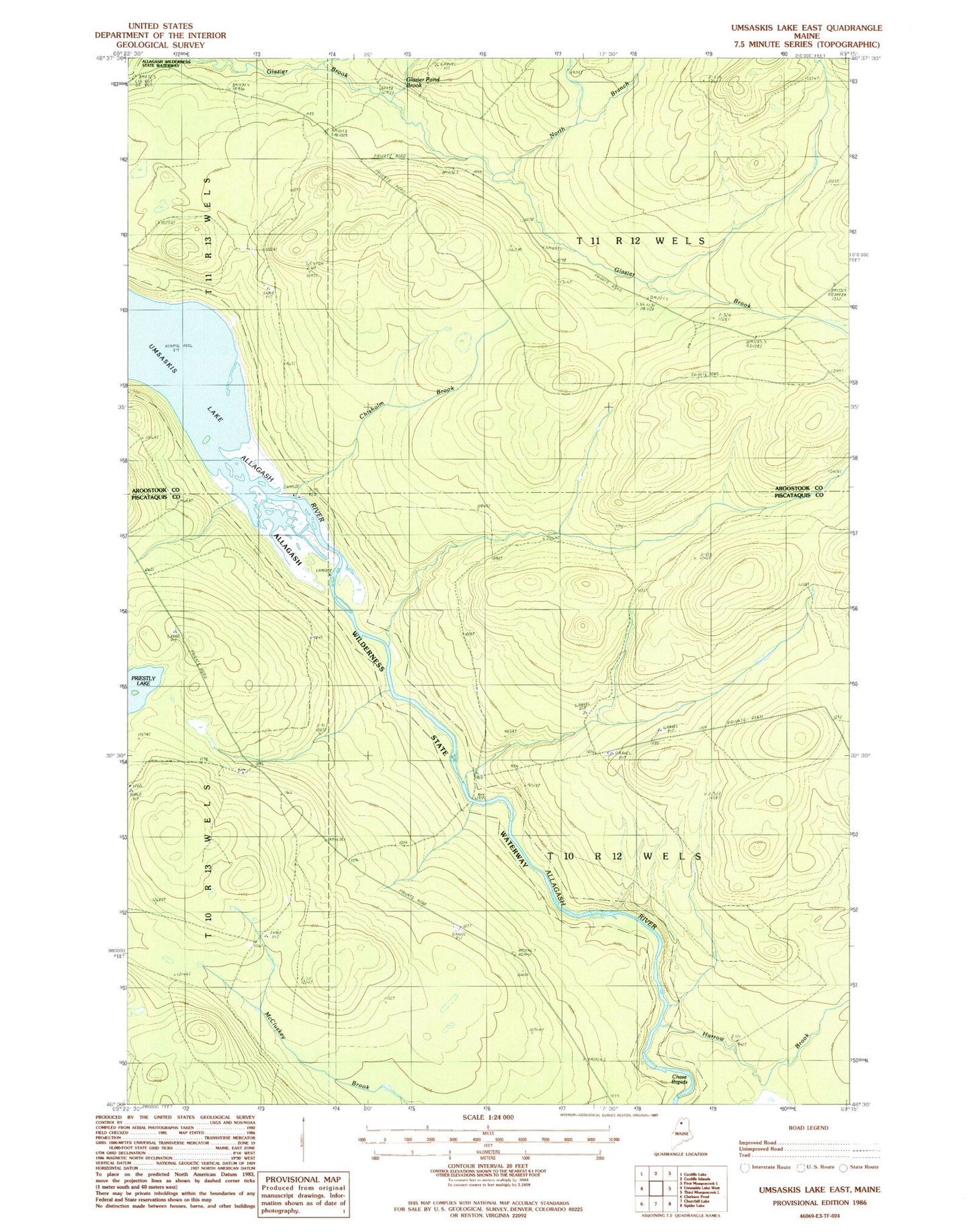 Classic USGS Umsaskis Lake East Maine 7.5'x7.5' Topo Map Image