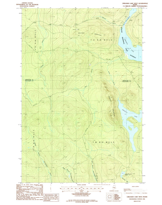 Classic USGS Umsaskis Lake West Maine 7.5'x7.5' Topo Map Image