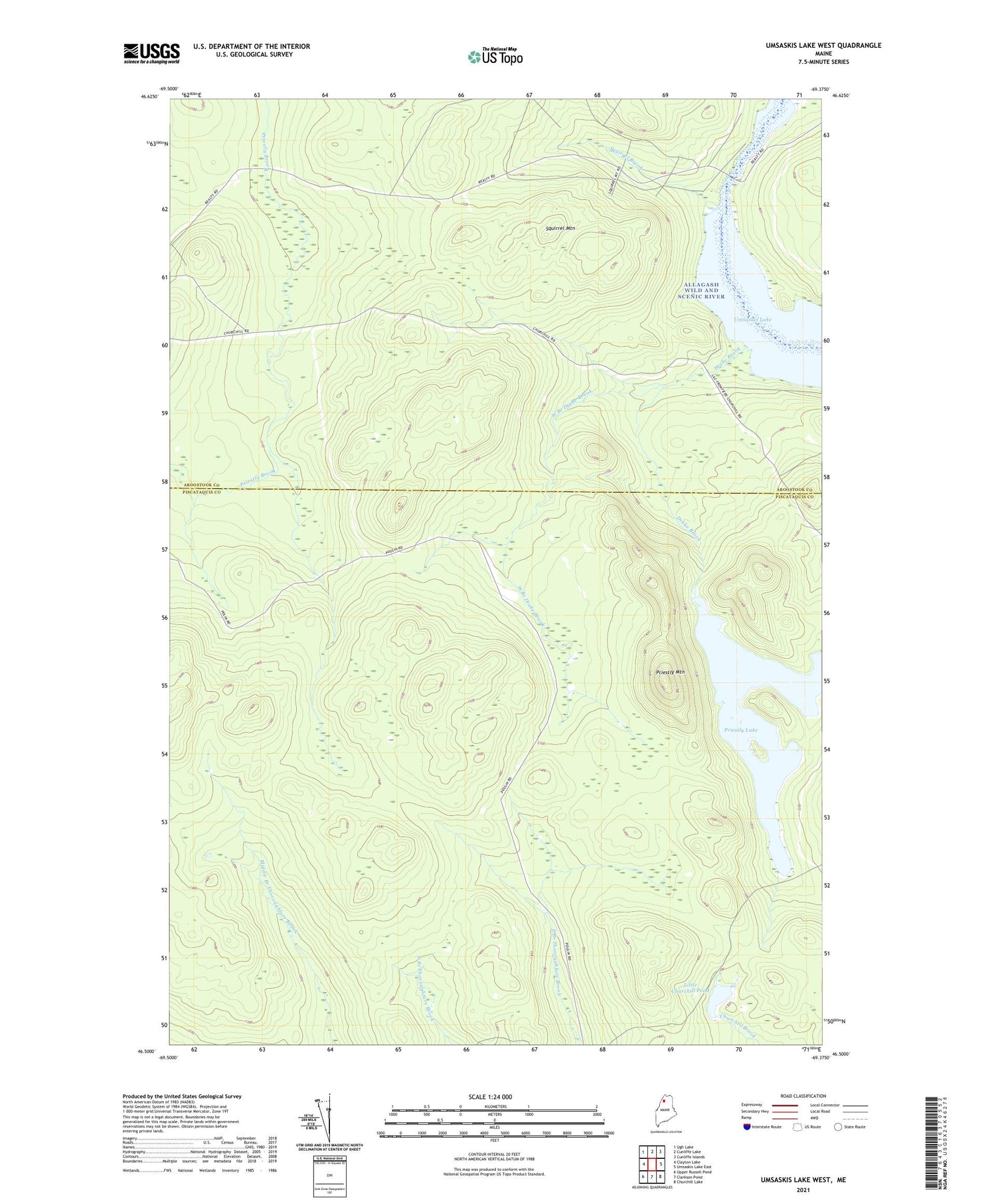 Umsaskis Lake West Maine US Topo Map Image