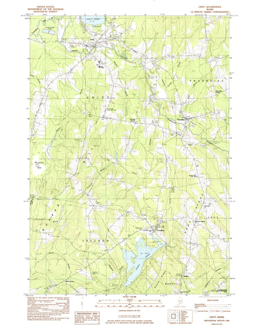Classic USGS Unity Maine 7.5'x7.5' Topo Map Image