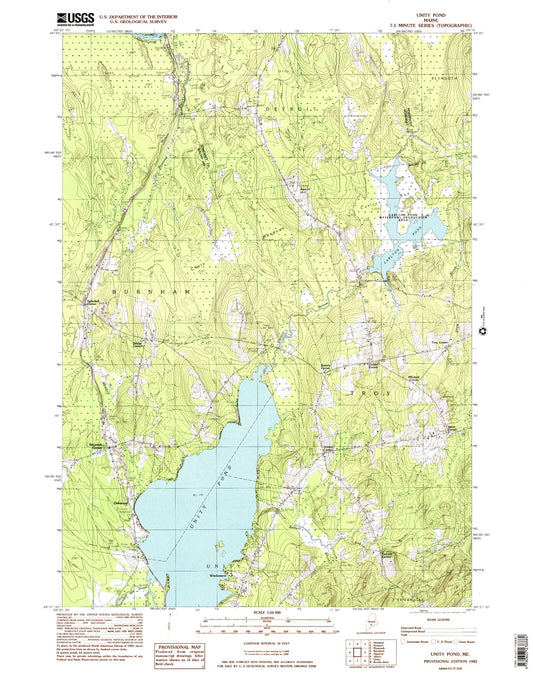 Classic USGS Unity Pond Maine 7.5'x7.5' Topo Map Image