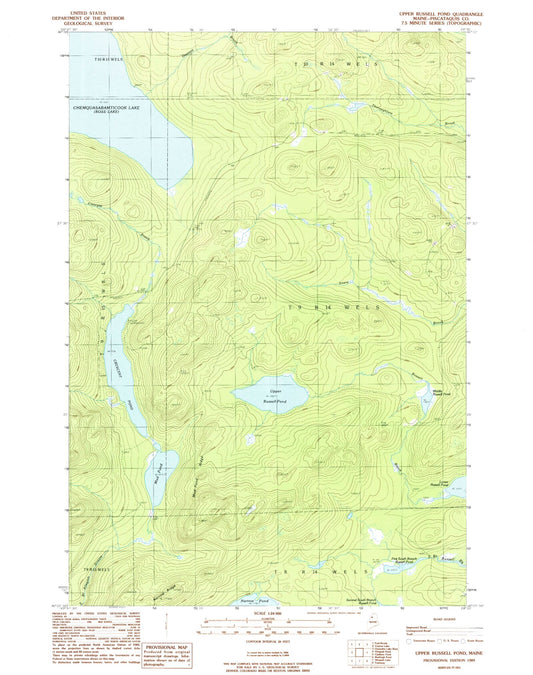 Classic USGS Upper Russell Pond Maine 7.5'x7.5' Topo Map Image
