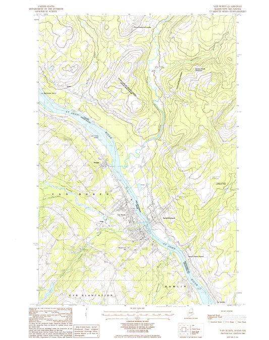 Classic USGS Van Buren Maine 7.5'x7.5' Topo Map Image