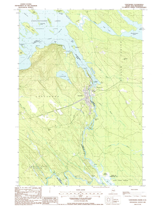 Classic USGS Vanceboro Maine 7.5'x7.5' Topo Map Image