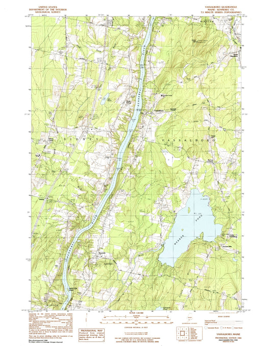 Classic USGS Vassalboro Maine 7.5'x7.5' Topo Map Image