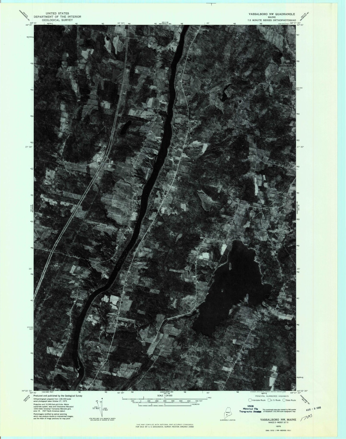 Classic USGS Vassalboro Maine 7.5'x7.5' Topo Map Image