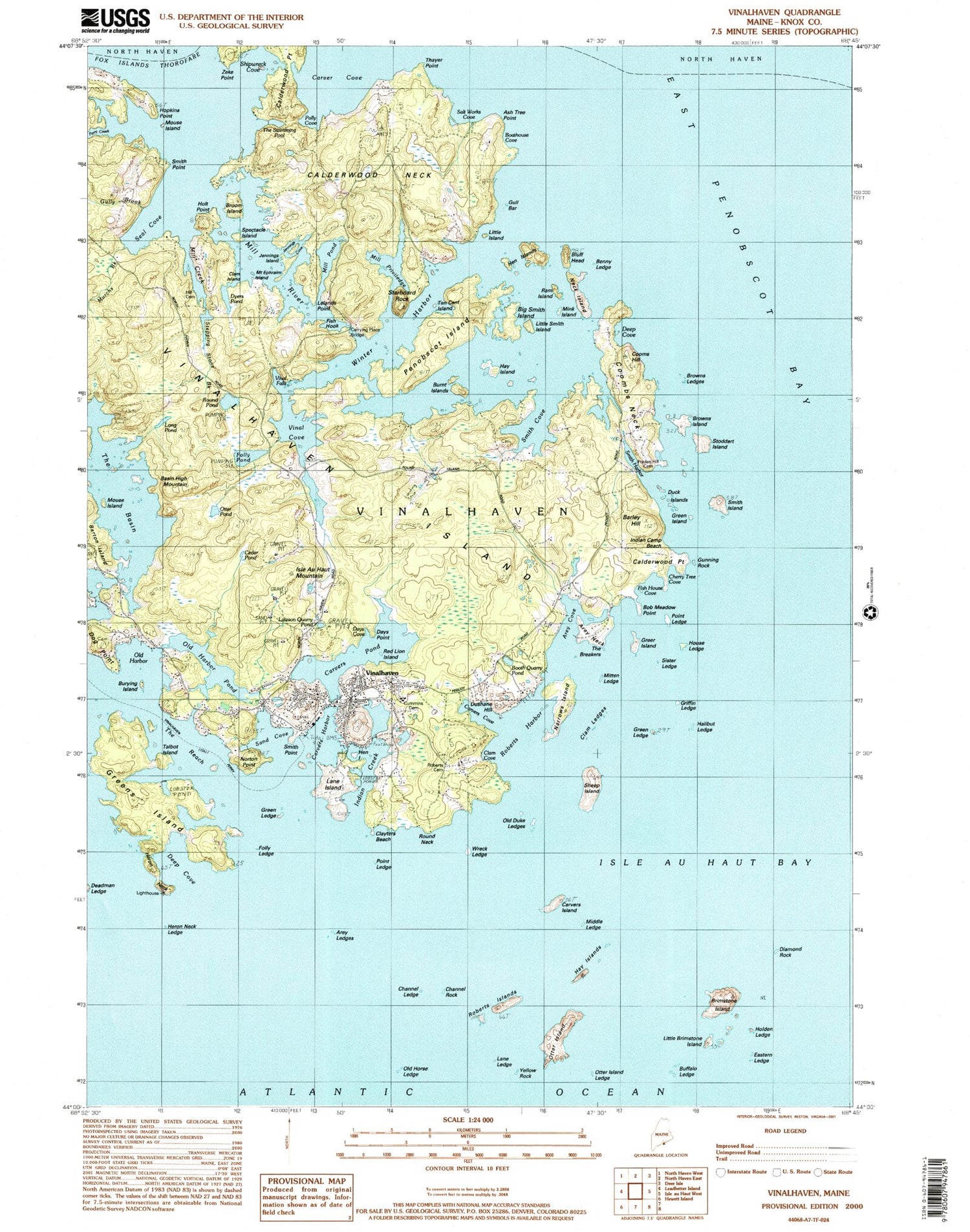 USGS Classic Vinalhaven Maine 7.5'x7.5' Topo Map Image