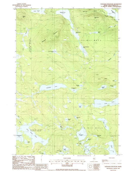 Classic USGS Wadleigh Mountain Maine 7.5'x7.5' Topo Map Image