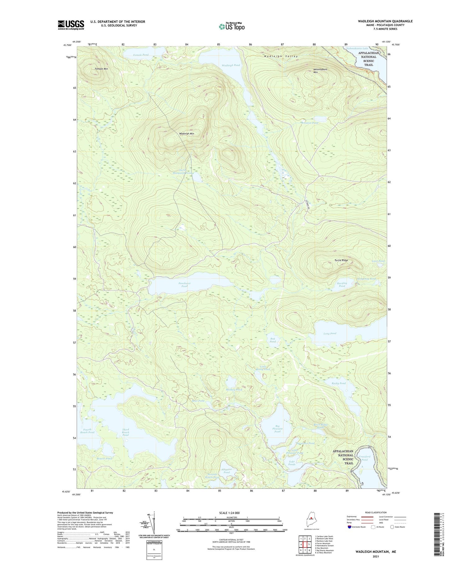 Wadleigh Mountain Maine US Topo Map Image