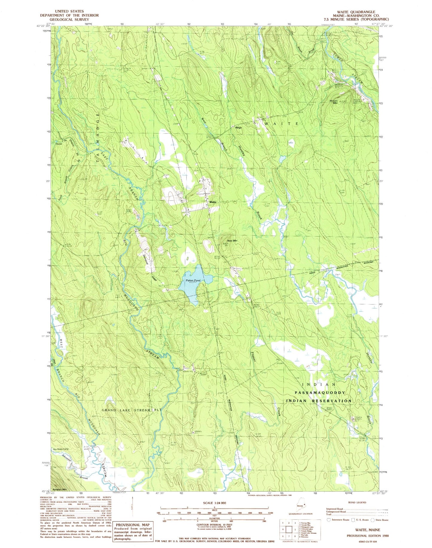 Classic USGS Waite Maine 7.5'x7.5' Topo Map Image