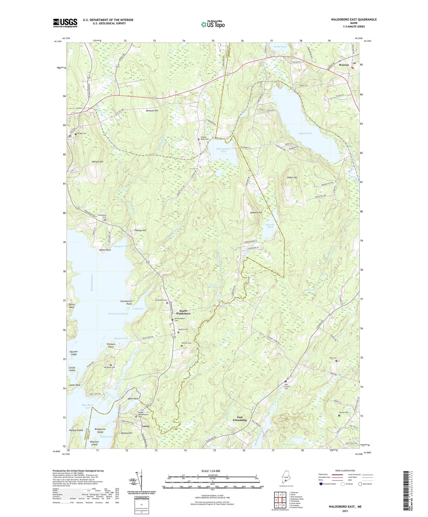 Waldoboro East Maine US Topo Map Image