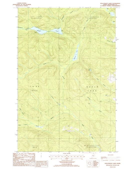 Classic USGS Wallagrass Lakes Maine 7.5'x7.5' Topo Map Image