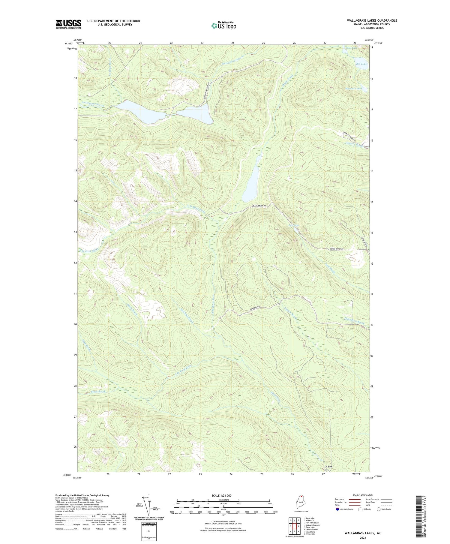 Wallagrass Lakes Maine US Topo Map Image