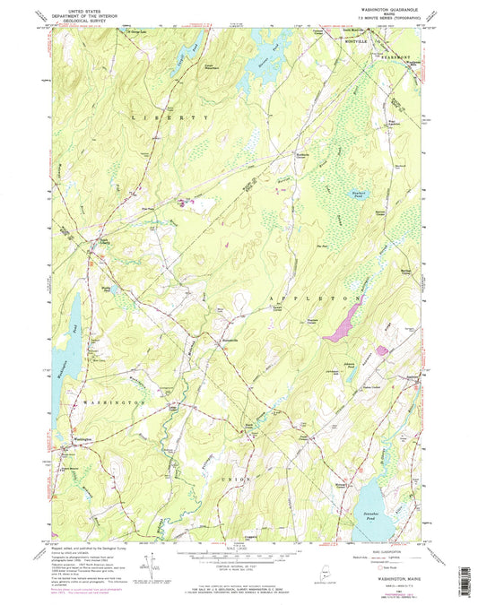 Classic USGS Washington Maine 7.5'x7.5' Topo Map Image
