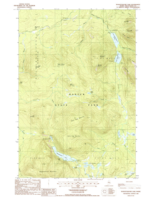 Classic USGS Wassataquoik Lake Maine 7.5'x7.5' Topo Map Image