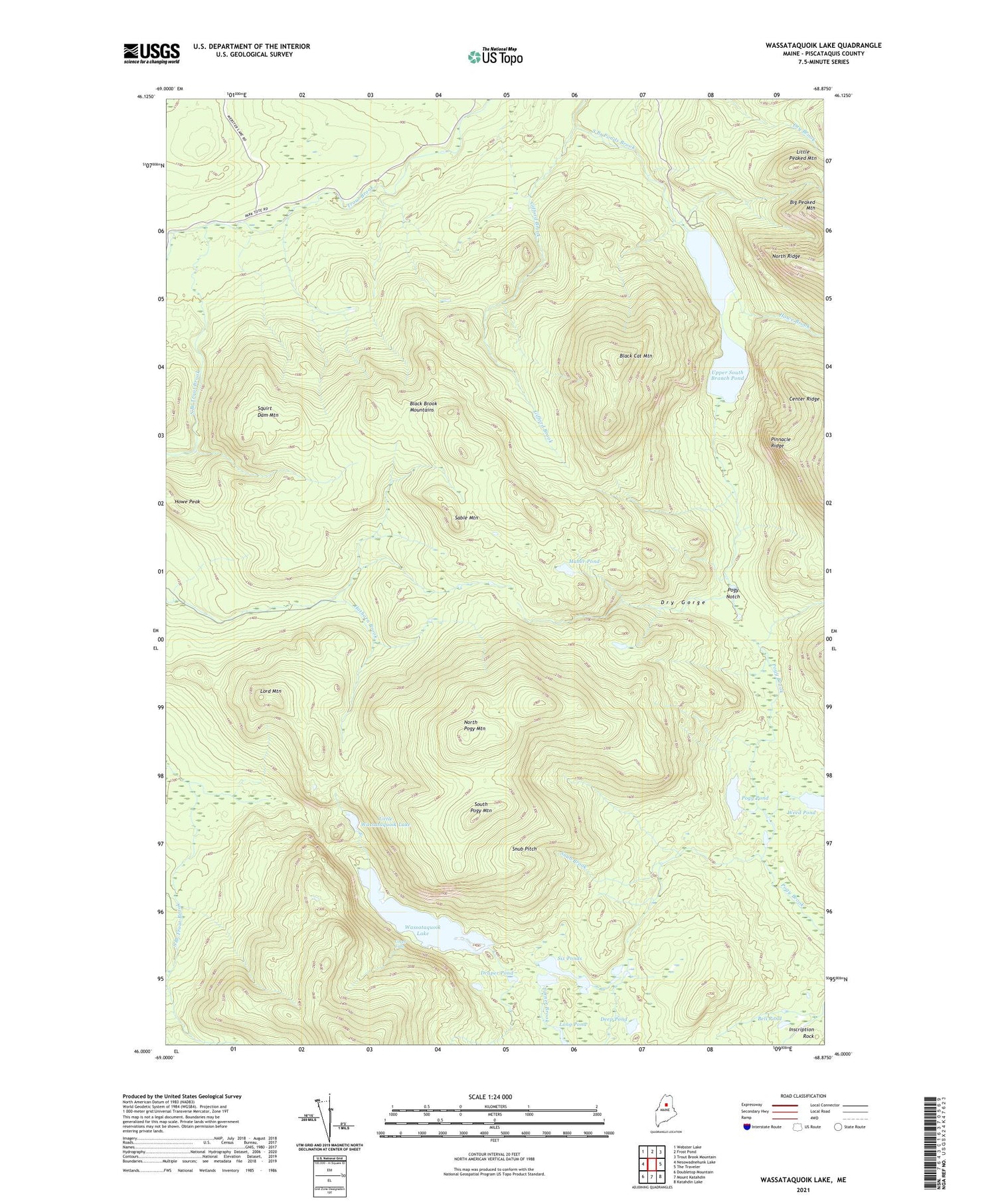 Wassataquoik Lake Maine US Topo Map Image