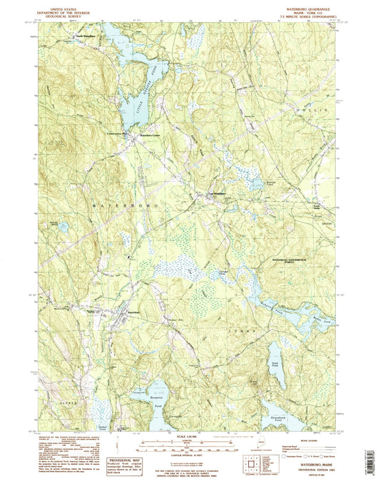 Classic USGS Waterboro Maine 7.5'x7.5' Topo Map Image