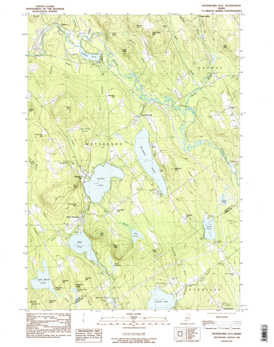 Classic USGS Waterford Flat Maine 7.5'x7.5' Topo Map Image