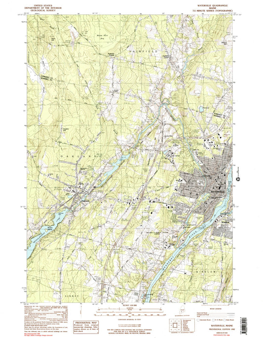 Classic USGS Waterville Maine 7.5'x7.5' Topo Map Image