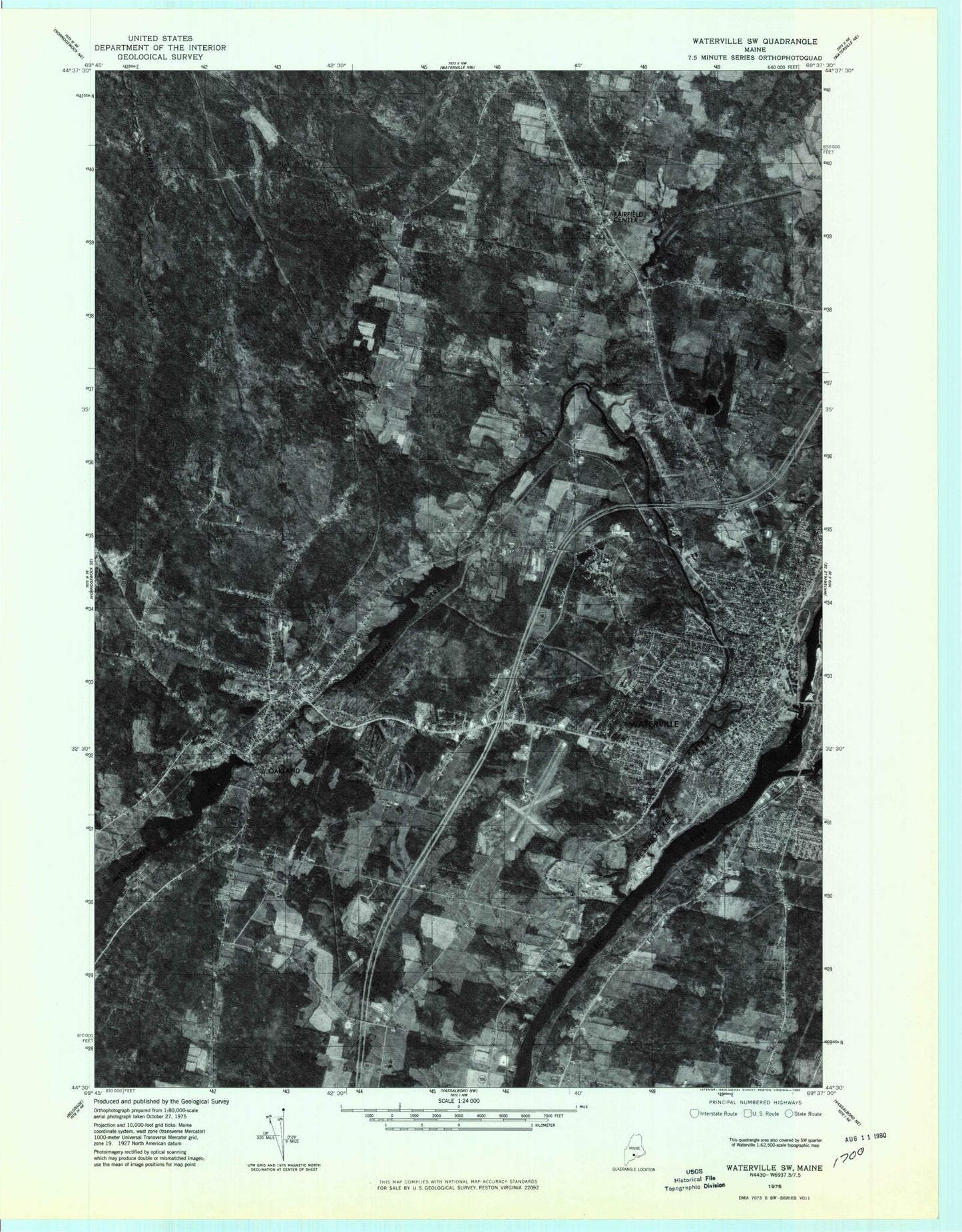Classic USGS Waterville Maine 7.5'x7.5' Topo Map Image