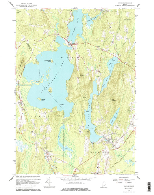 Classic USGS Wayne Maine 7.5'x7.5' Topo Map Image