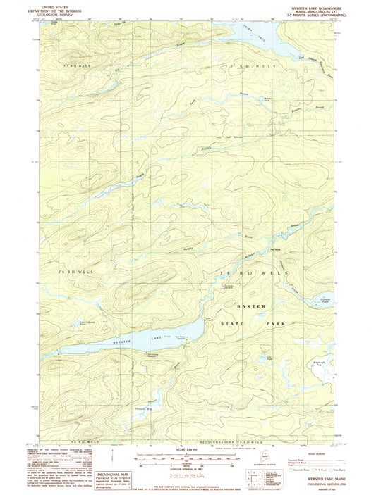 Classic USGS Webster Lake Maine 7.5'x7.5' Topo Map Image