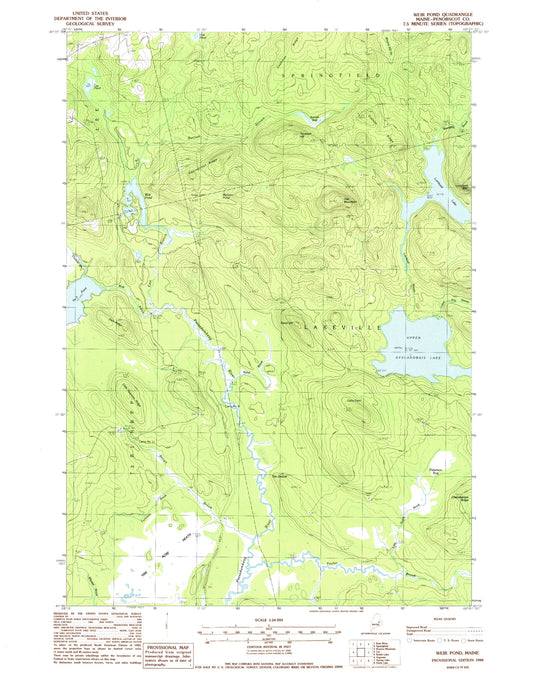 Classic USGS Weir Pond Maine 7.5'x7.5' Topo Map Image