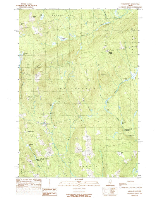 Classic USGS Wellington Maine 7.5'x7.5' Topo Map Image