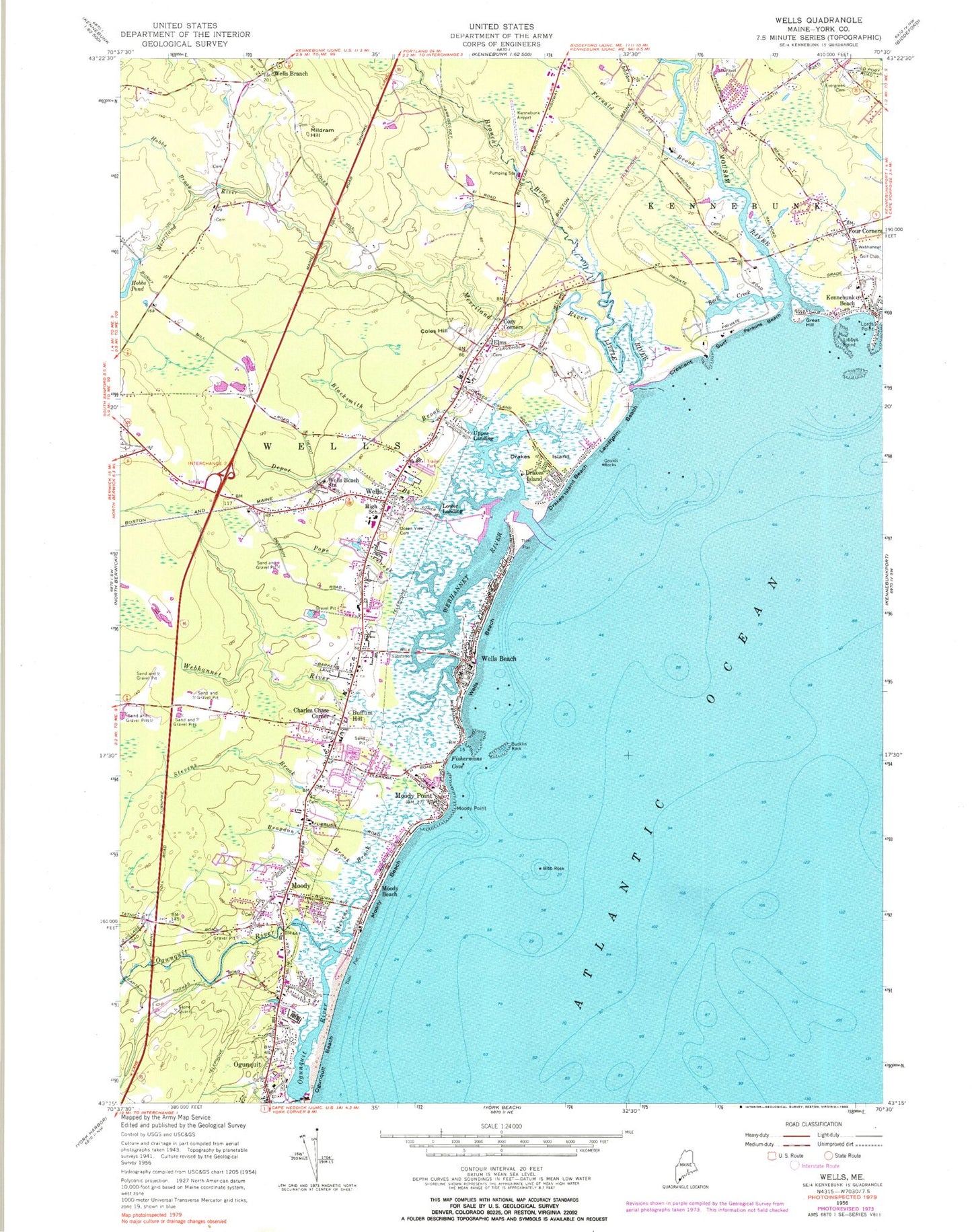 Classic USGS Wells Maine 7.5'x7.5' Topo Map Image
