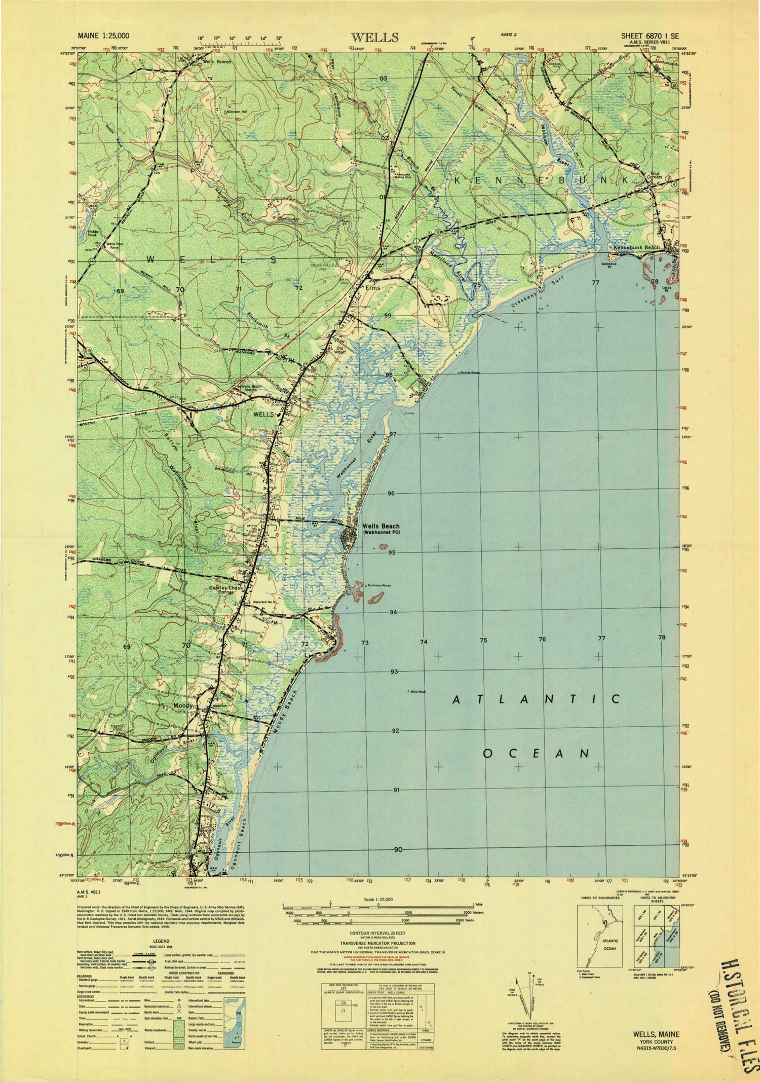 Classic USGS Wells Maine 7.5'x7.5' Topo Map Image