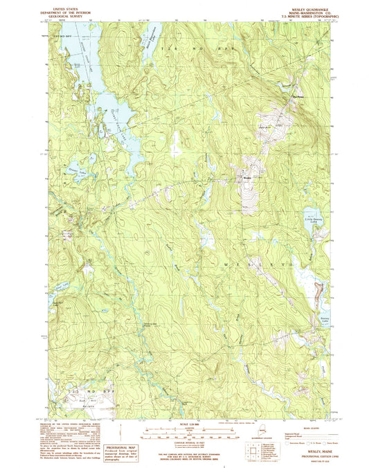 Classic USGS Wesley Maine 7.5'x7.5' Topo Map Image
