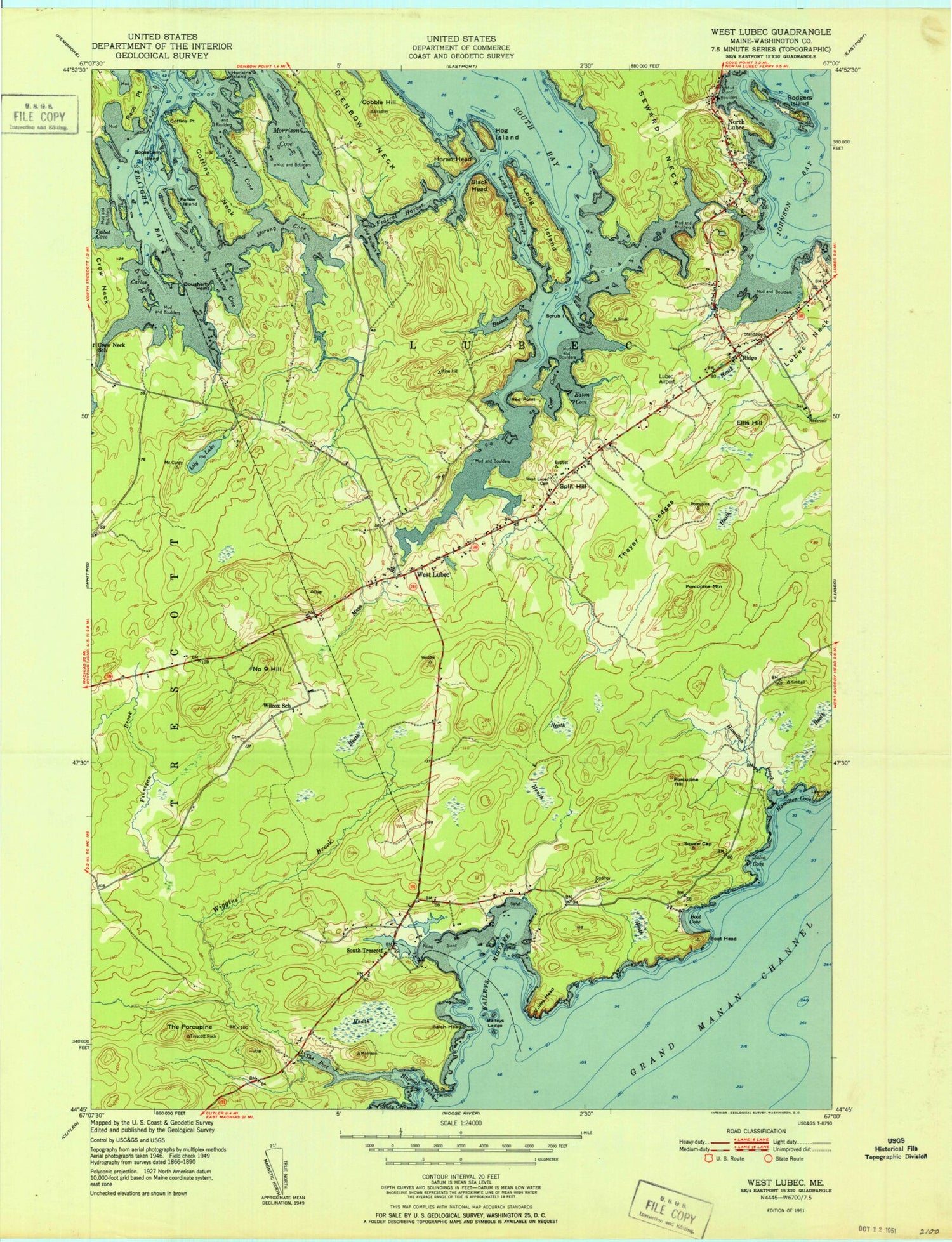 Classic USGS West Lubec Maine 7.5'x7.5' Topo Map Image