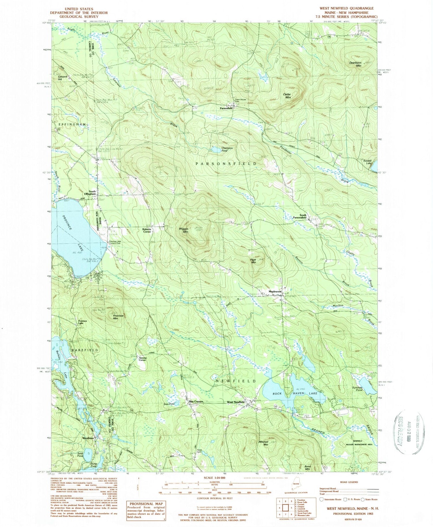 Classic USGS West Newfield Maine 7.5'x7.5' Topo Map Image