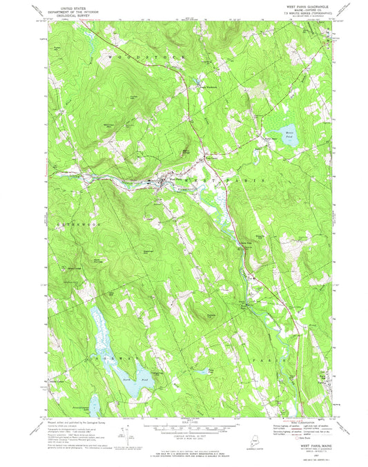 Classic USGS West Paris Maine 7.5'x7.5' Topo Map Image