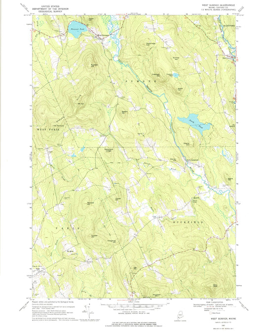 Classic USGS West Sumner Maine 7.5'x7.5' Topo Map Image