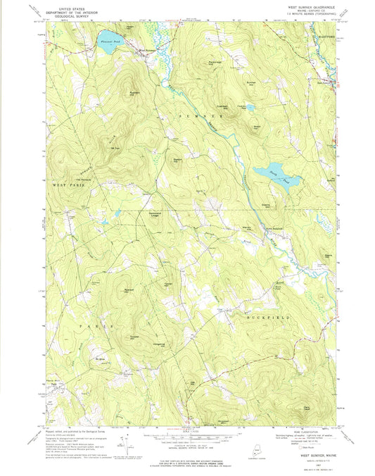 Classic USGS West Sumner Maine 7.5'x7.5' Topo Map Image