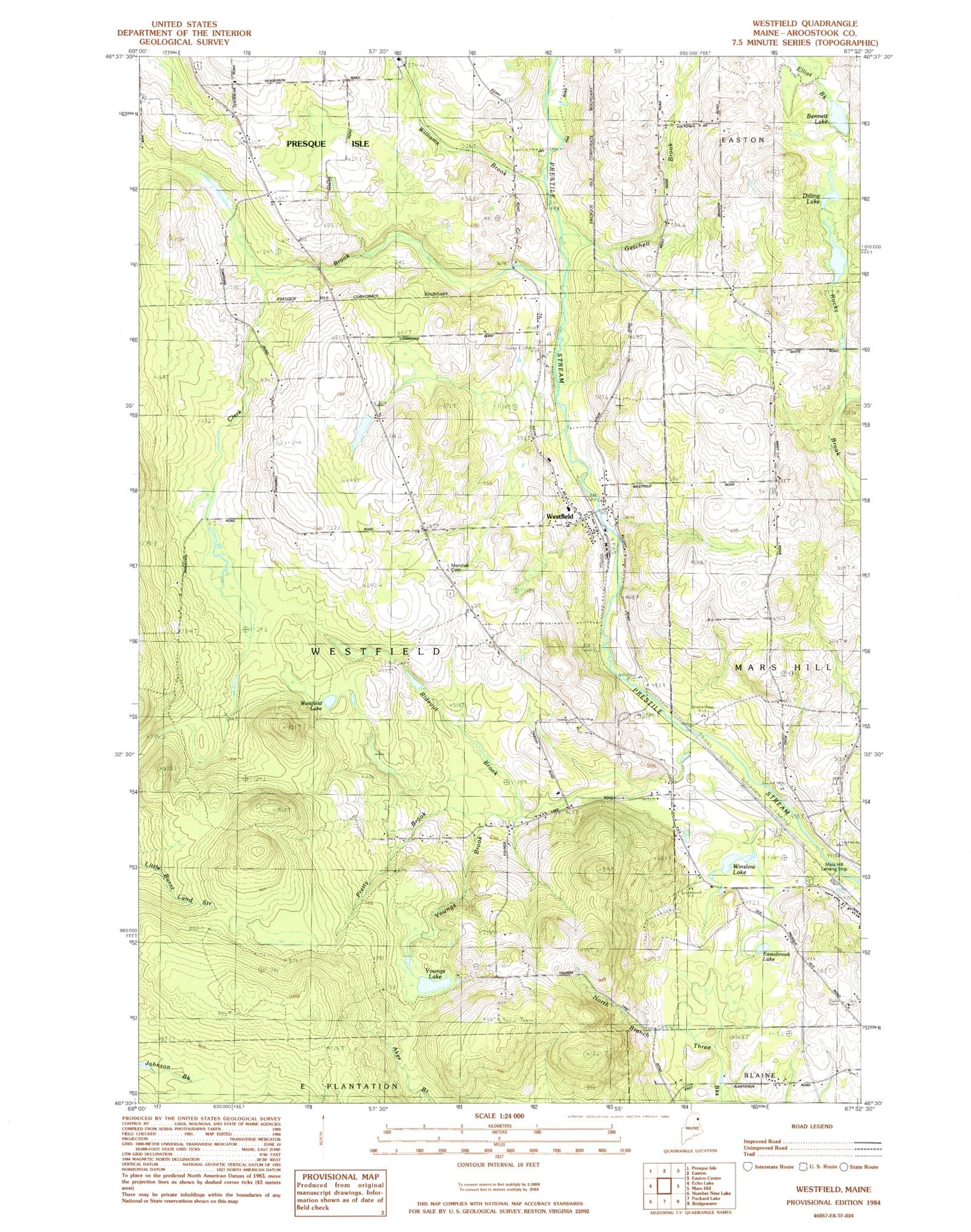 Classic USGS Westfield Maine 7.5'x7.5' Topo Map Image