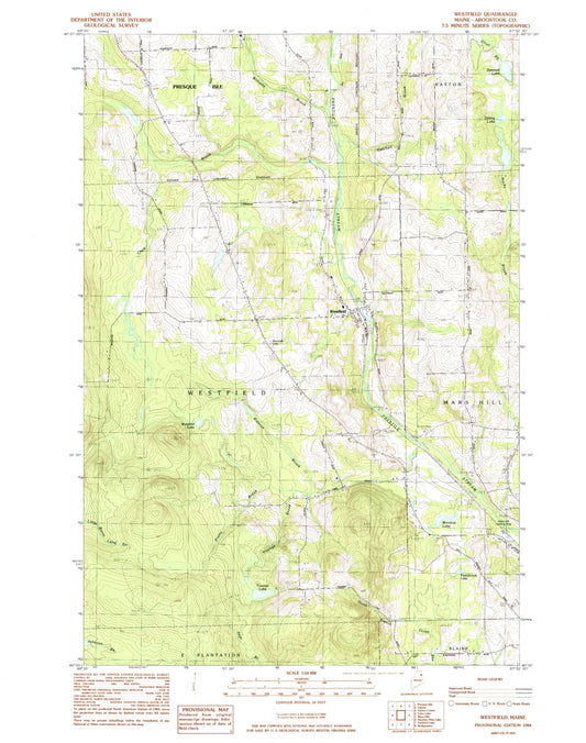 Classic USGS Westfield Maine 7.5'x7.5' Topo Map Image
