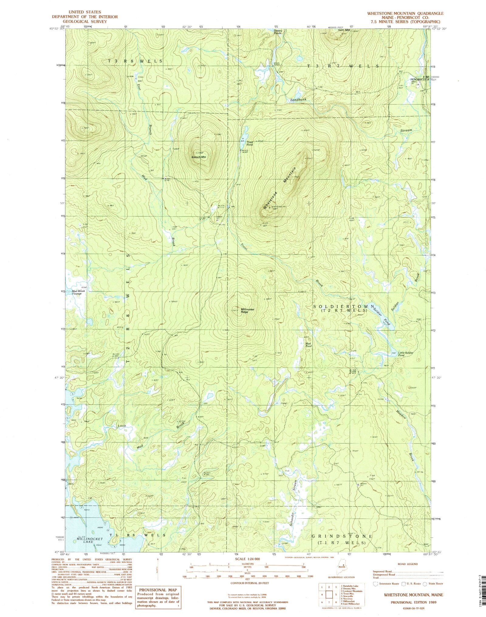 Classic USGS Whetstone Mountain Maine 7.5'x7.5' Topo Map – MyTopo Map Store