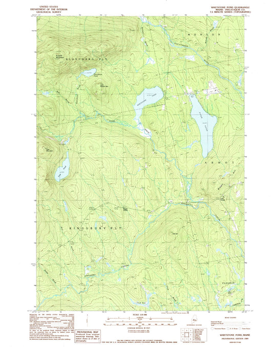 Classic USGS Whetstone Pond Maine 7.5'x7.5' Topo Map Image
