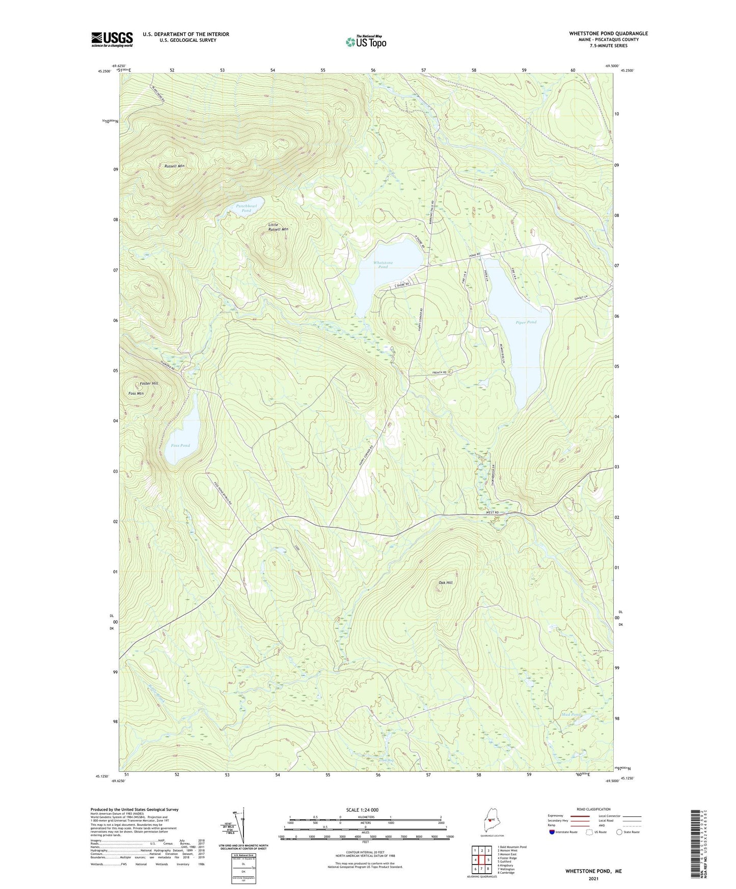 Whetstone Pond Maine US Topo Map Image