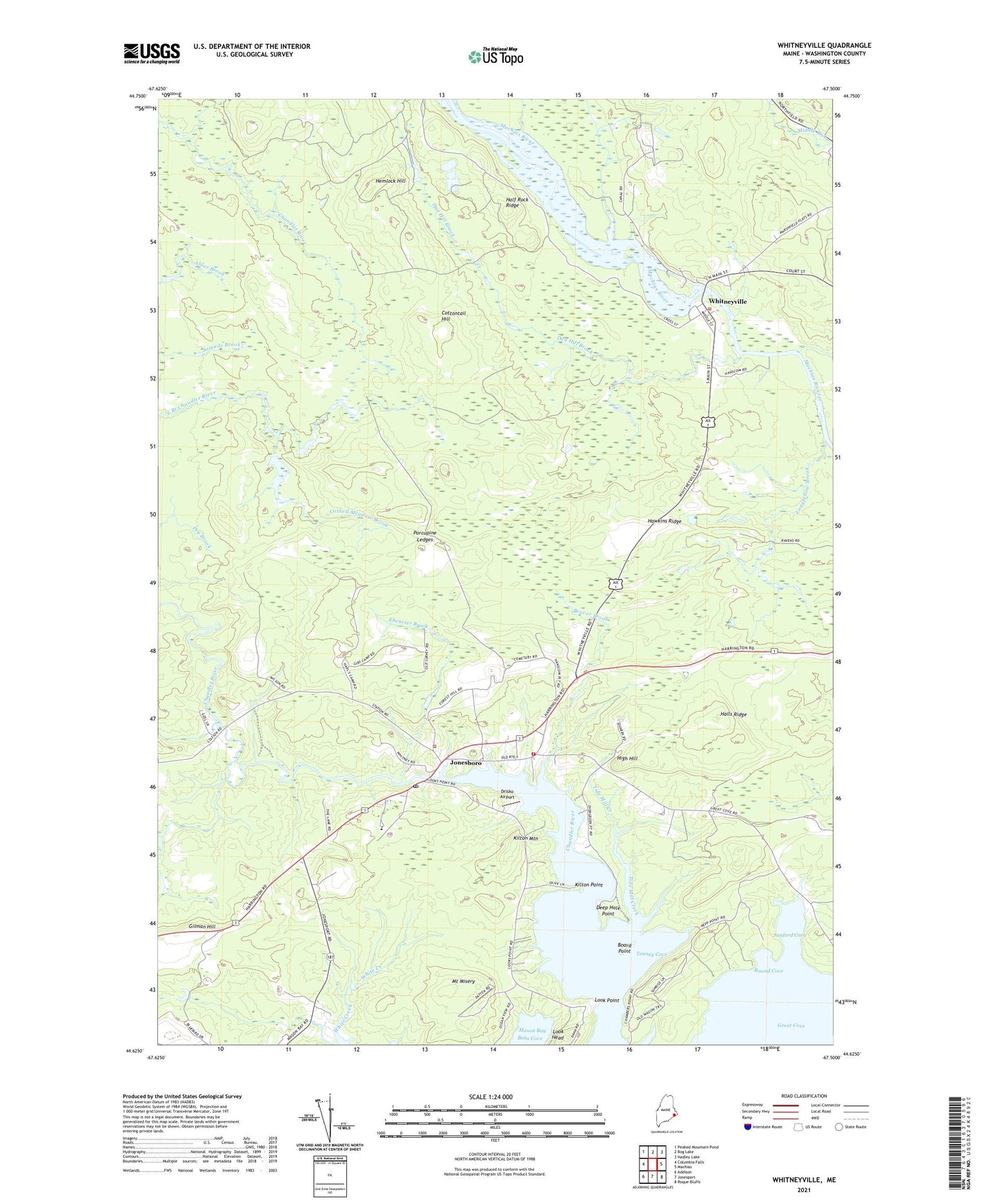 Whitneyville Maine US Topo Map Image