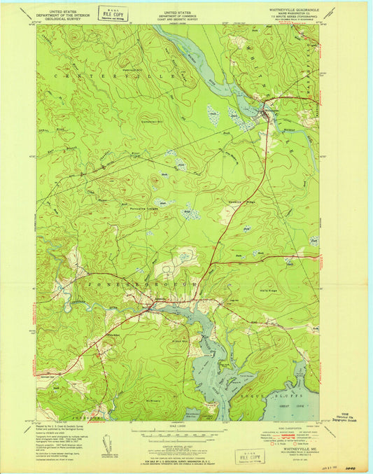 Classic USGS Whitneyville Maine 7.5'x7.5' Topo Map Image