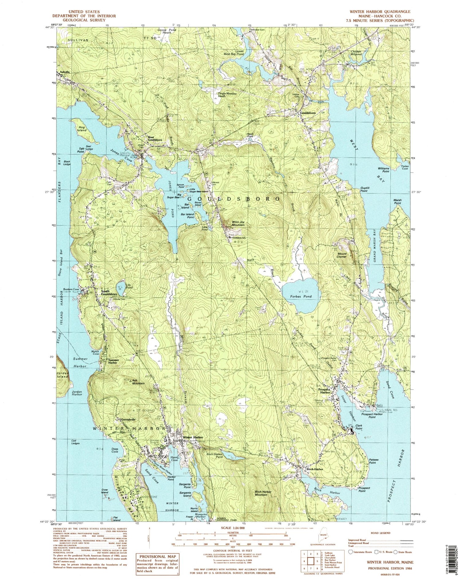 Classic USGS Winter Harbor Maine 7.5'x7.5' Topo Map Image