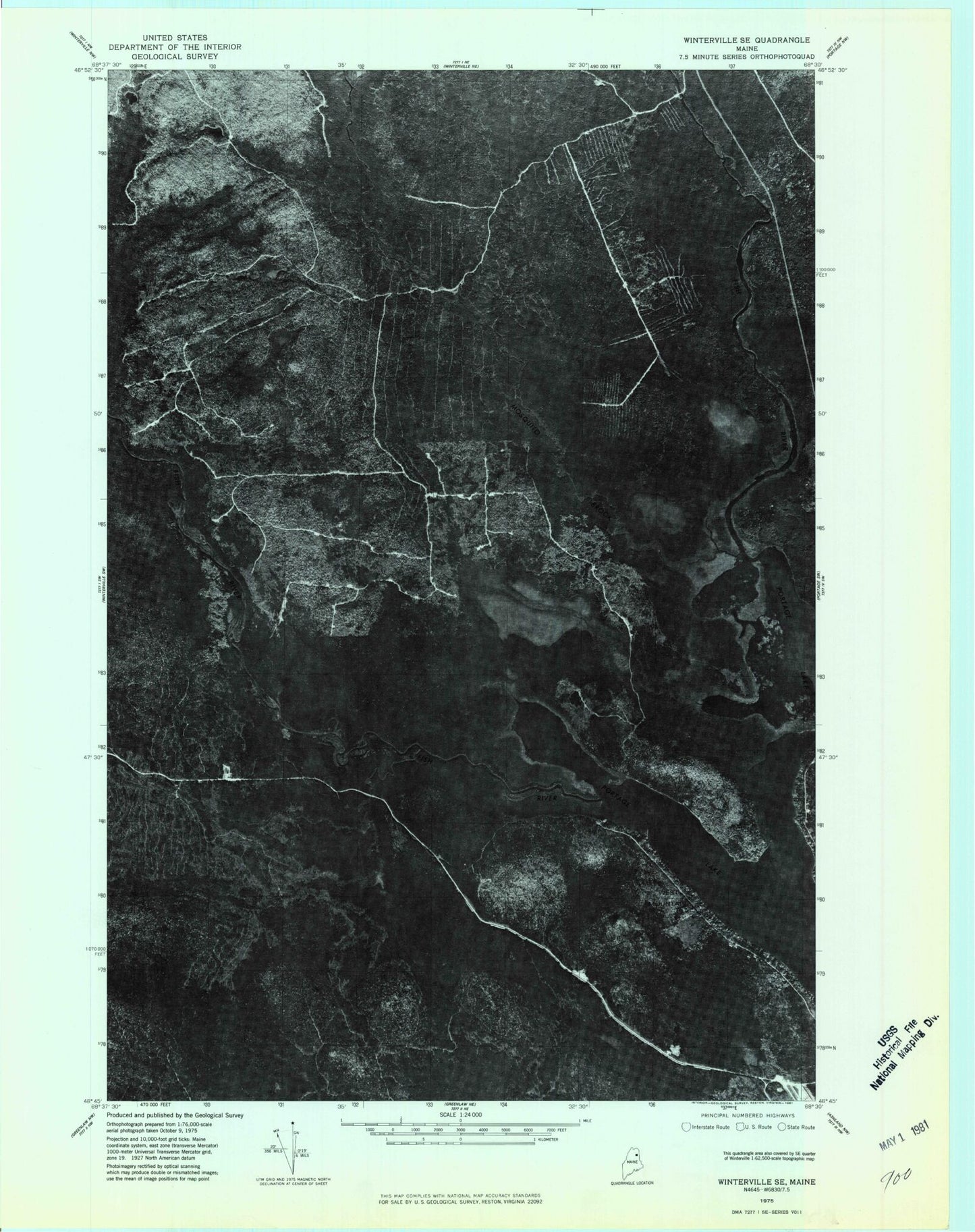 Classic USGS Portage Lake West Maine 7.5'x7.5' Topo Map Image