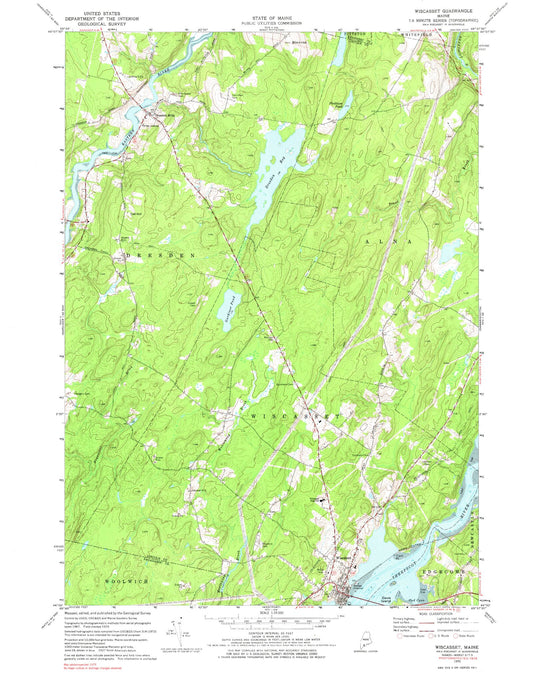 Classic USGS Wiscasset Maine 7.5'x7.5' Topo Map Image