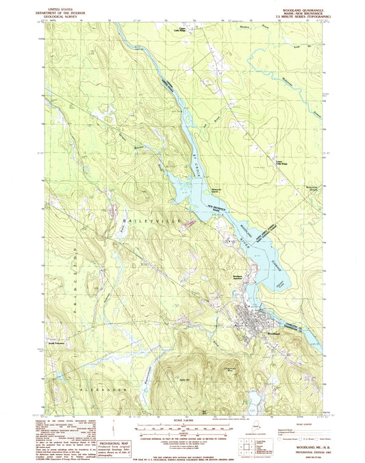 Classic USGS Woodland Maine 7.5'x7.5' Topo Map Image