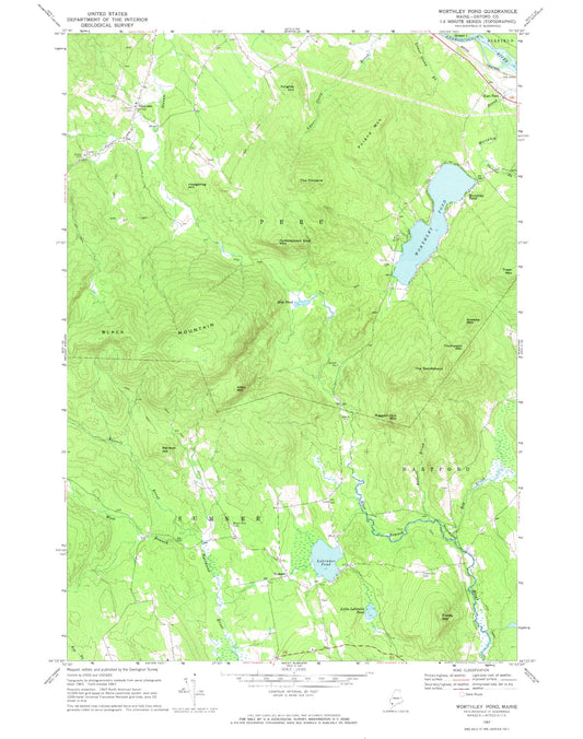 Classic USGS Worthley Pond Maine 7.5'x7.5' Topo Map Image